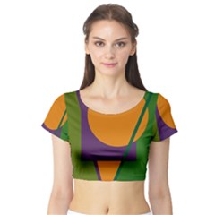 Green And Orange Geometric Design Short Sleeve Crop Top (tight Fit) by Valentinaart