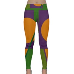 Green And Orange Geometric Design Yoga Leggings by Valentinaart