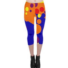 Blue And Orange Dots Capri Leggings  by Valentinaart