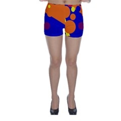 Blue And Orange Dots Skinny Shorts by Valentinaart