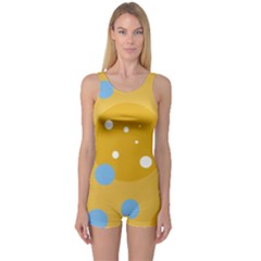 Blue And Yellow Moon One Piece Boyleg Swimsuit by Valentinaart