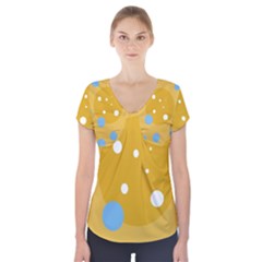 Blue And Yellow Moon Short Sleeve Front Detail Top by Valentinaart