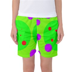 Green And Purple Dots Women s Basketball Shorts by Valentinaart