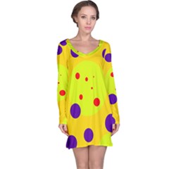 Yellow And Purple Dots Long Sleeve Nightdress by Valentinaart