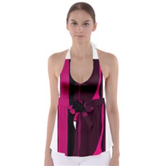 Pink And Black Lines Babydoll Tankini Top by Valentinaart