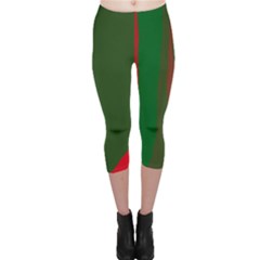Green And Red Lines Capri Leggings  by Valentinaart