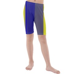 Blue And Yellow Lines Kid s Mid Length Swim Shorts by Valentinaart