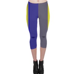 Blue And Yellow Lines Capri Leggings  by Valentinaart
