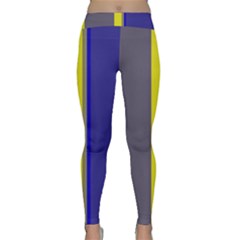 Blue And Yellow Lines Yoga Leggings  by Valentinaart
