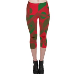 Red And Green Abstract Design Capri Leggings  by Valentinaart