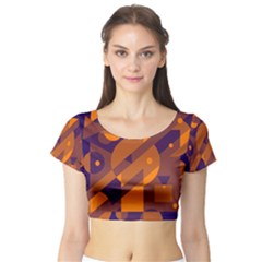 Blue And Orange Abstract Design Short Sleeve Crop Top (tight Fit) by Valentinaart