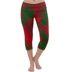 Red And Green Abstract Design Capri Yoga Leggings by Valentinaart