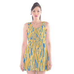 Yellow And Blue Pattern Scoop Neck Skater Dress by Valentinaart