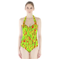 Green And Red Pattern Halter Swimsuit by Valentinaart