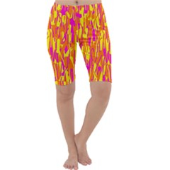 Pink And Yellow Pattern Cropped Leggings  by Valentinaart