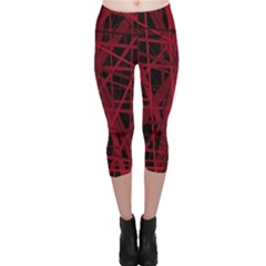 Black And Red Pattern Capri Leggings  by Valentinaart