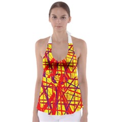 Yellow And Orange Pattern Babydoll Tankini Top by Valentinaart