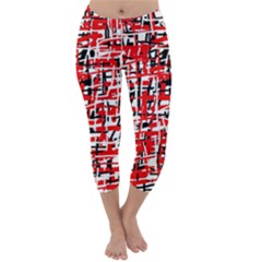 Red, White And Black Pattern Capri Winter Leggings  by Valentinaart