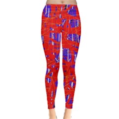 Blue And Red Pattern Leggings  by Valentinaart