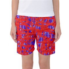 Blue And Red Pattern Women s Basketball Shorts by Valentinaart