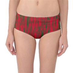 Red And Green Pattern Mid-waist Bikini Bottoms by Valentinaart