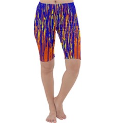 Orange, Blue And Yellow Pattern Cropped Leggings  by Valentinaart