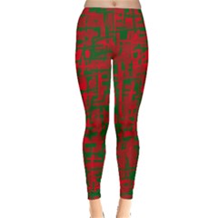 Green And Red Pattern Leggings  by Valentinaart