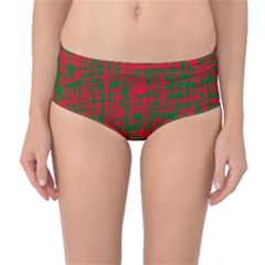 Green And Red Pattern Mid-waist Bikini Bottoms by Valentinaart