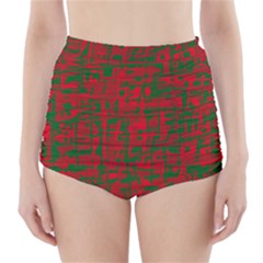 Green And Red Pattern High-waisted Bikini Bottoms by Valentinaart