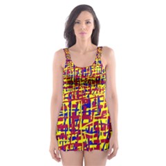 Red, Yellow And Blue Pattern Skater Dress Swimsuit by Valentinaart