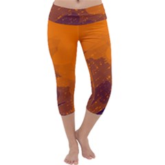 Orange And Blue Artistic Pattern Capri Yoga Leggings by Valentinaart