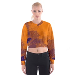 Orange And Blue Artistic Pattern Women s Cropped Sweatshirt by Valentinaart
