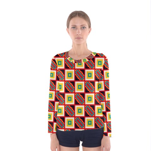 Squares And Rectangles Pattern                                                                                          Women Long Sleeve T-shirt by LalyLauraFLM