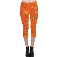 Orange Pattern Capri Leggings  by Valentinaart
