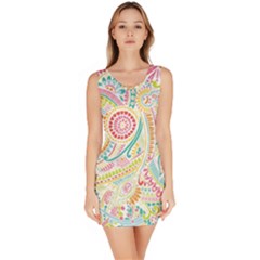 Hippie Flowers Pattern, Pink Blue Green, Zz0101 Sleeveless Bodycon Dress by Zandiepants