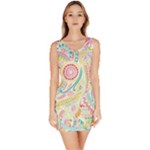 Hippie Flowers Pattern, Pink Blue Green, Zz0101 Sleeveless Bodycon Dress