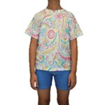 Hippie Flowers Pattern, Pink Blue Green, Zz0101 Kid s Short Sleeve Swimwear
