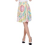 Hippie Flowers Pattern, Pink Blue Green, Zz0101 A-Line Skirt