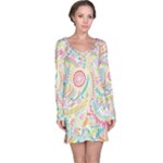 Hippie Flowers Pattern, Pink Blue Green, Zz0101 Long Sleeve Nightdress