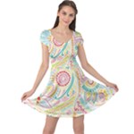 Hippie Flowers Pattern, Pink Blue Green, Zz0101 Cap Sleeve Dresses