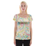 Hippie Flowers Pattern, Pink Blue Green, Zz0101 Women s Cap Sleeve Top