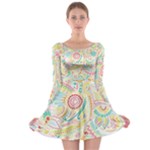Hippie Flowers Pattern, Pink Blue Green, Zz0101 Long Sleeve Skater Dress