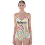 Hippie Flowers Pattern, Pink Blue Green, Zz0101 Cut-Out One Piece Swimsuit