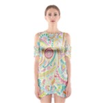 Hippie Flowers Pattern, Pink Blue Green, Zz0101 Cutout Shoulder Dress
