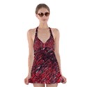 Red and black pattern Halter Swimsuit Dress View1