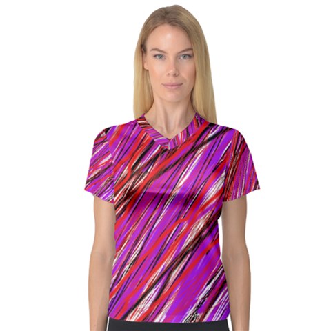 Purple Pattern Women s V-neck Sport Mesh Tee by Valentinaart