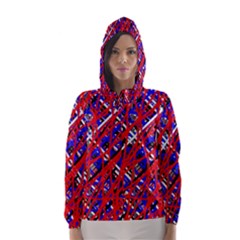 Red And Blue Pattern Hooded Wind Breaker (women) by Valentinaart