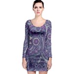 Purple Hippie Flowers Pattern, zz0102, Long Sleeve Bodycon Dress