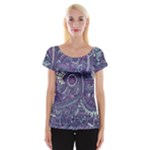 Purple Hippie Flowers Pattern, zz0102, Women s Cap Sleeve Top