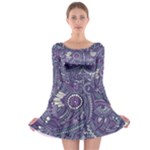 Purple Hippie Flowers Pattern, zz0102, Long Sleeve Skater Dress